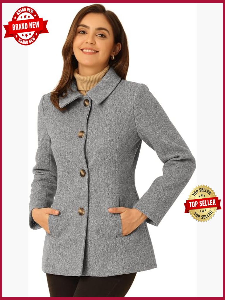 Womens Work Office Winter Overcoat Single Breasted Point Collar Pea Coat